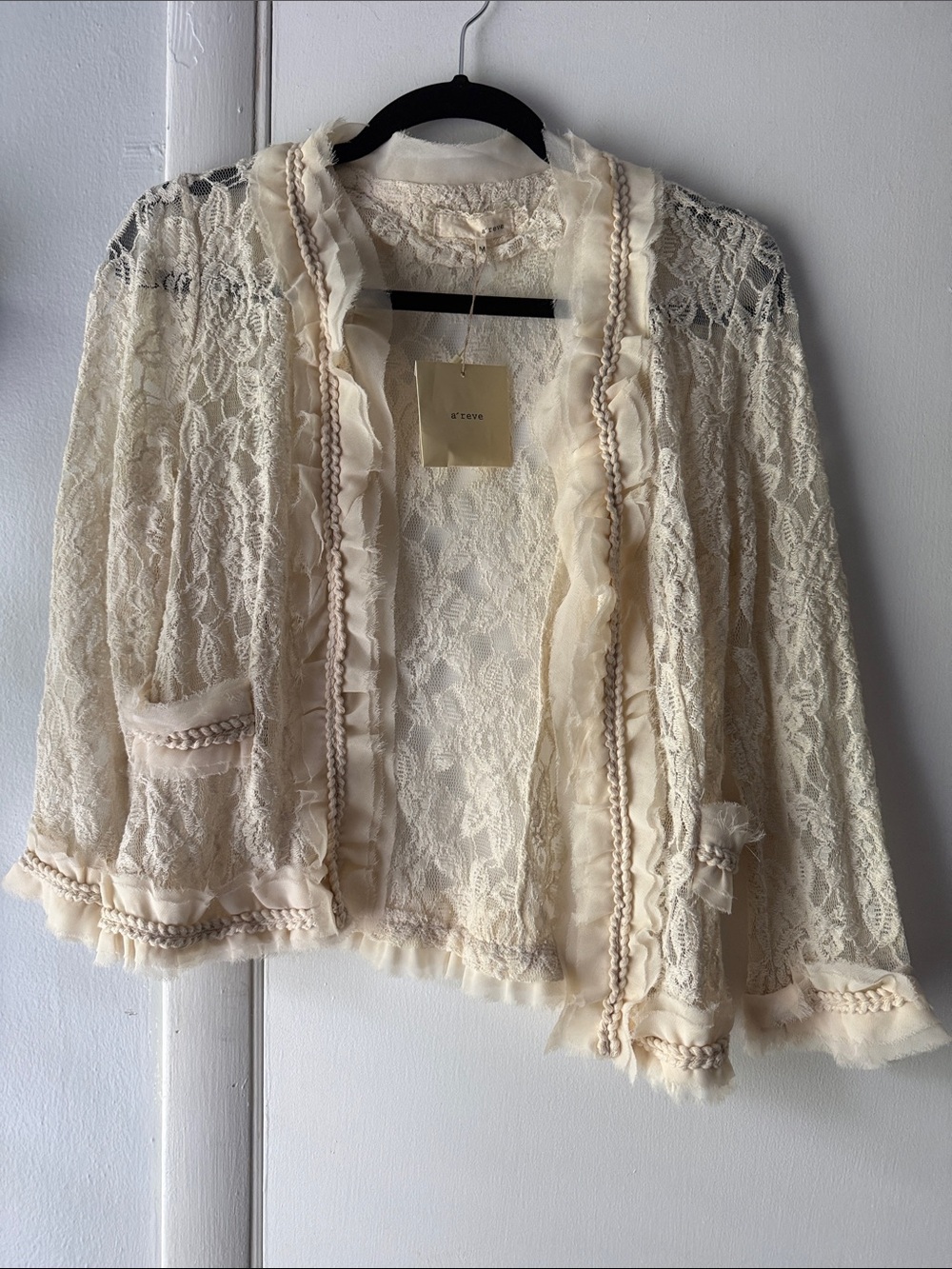 A'Reve Cream Lace Frilled Jacket